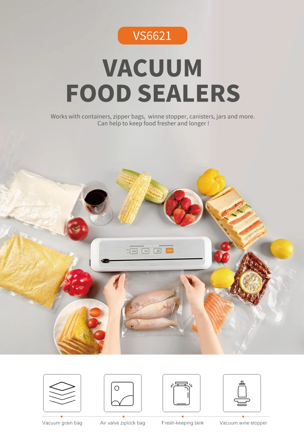 Portable Kitchen Dry Moist Food Vacuum Sealer Multi-Functional Home Mini Vacuum Sealer