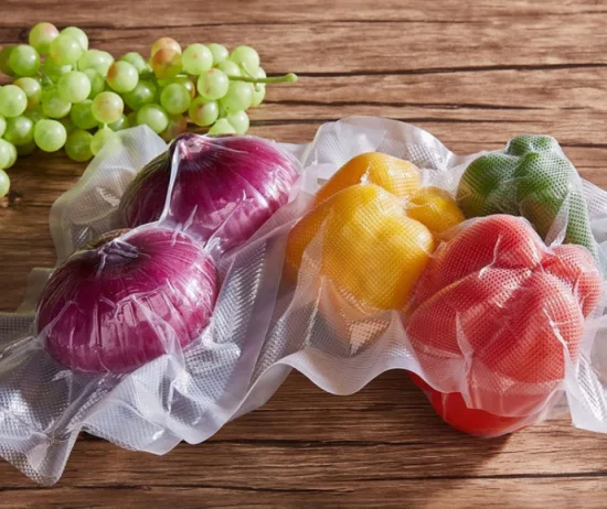 Rollos de bolsa de sellador al vacío en relieve para almacenamiento de alimentos de plástico transparente